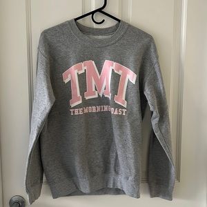 The Morning Toast TMT gray sweatshirt with pink lettering